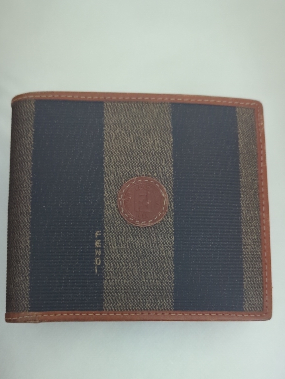 Fendi Black Striped Leather-Trim Wallet Gold Hardware Unisex